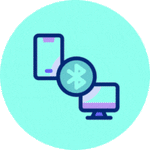 Animated icon showing seamless Bluetooth pairing with iOS and Android devices