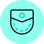 Animated pocket icon illustrating long-lasting battery for portable printing