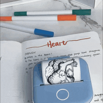 Animated GIF of InkyLess Go mini thermal printer instantly printing a creative quote without ink